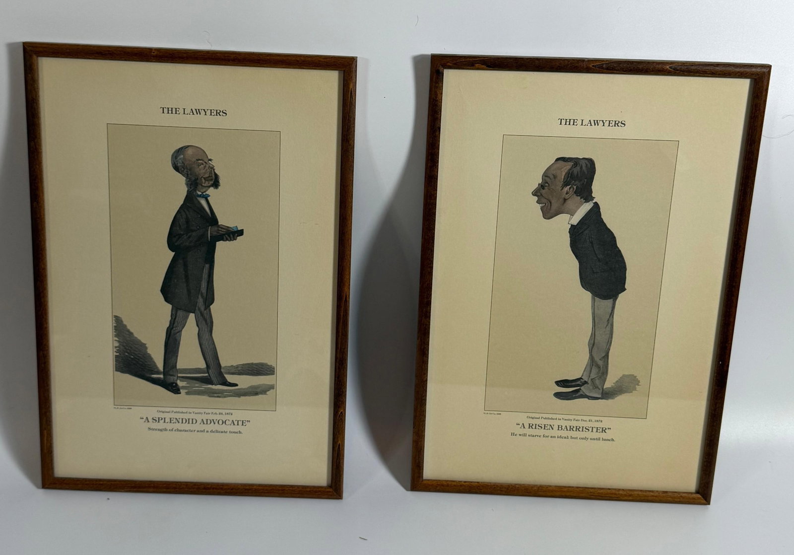 Pair Caricature Prints from original Vanity Fair cartoon circa 1860-1914, INV. 2007: Both with a Certificate of Authenticity to verso. Both frames approx. 19 x 12.75 x 0.5 inches