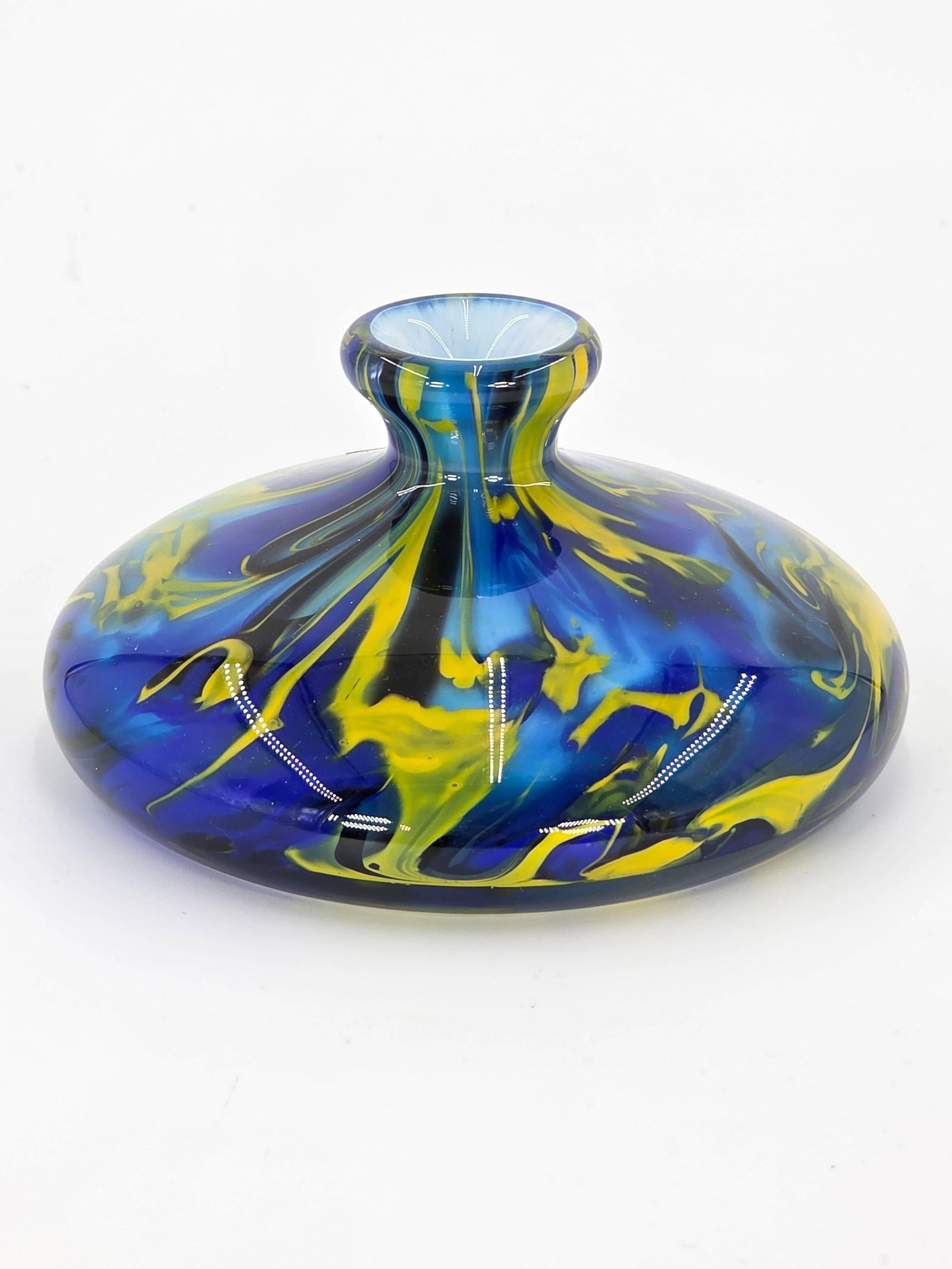 J.M. Operto Art Glass Vase, Signed, INV. 32: Signed and inscribed to bottom. 3" x 5.5 x 5.5 inches
