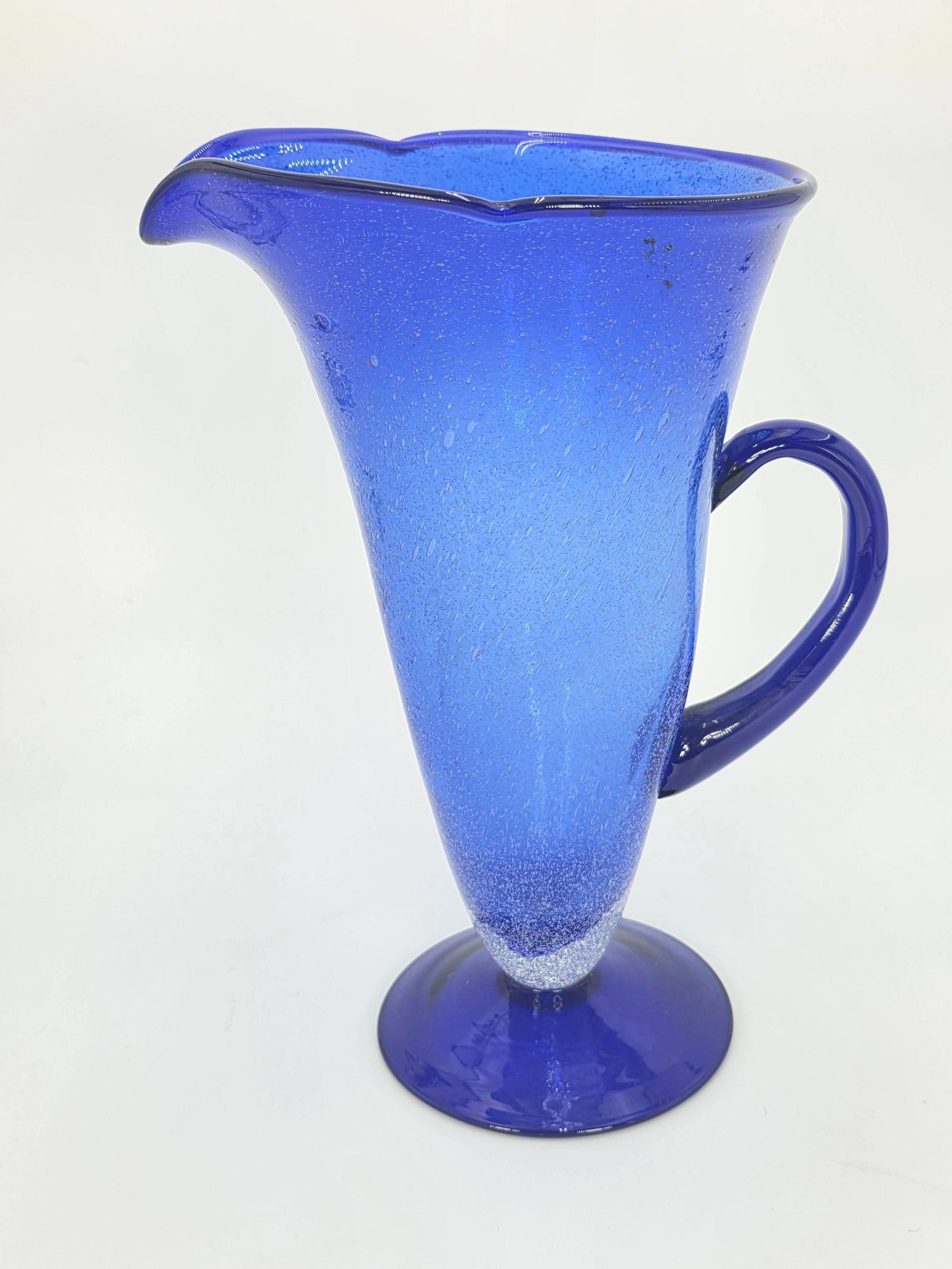 Cobalt Blue Art Glass Pitcher, INV. 244: 10.75 x 8 x 6.25 Inches