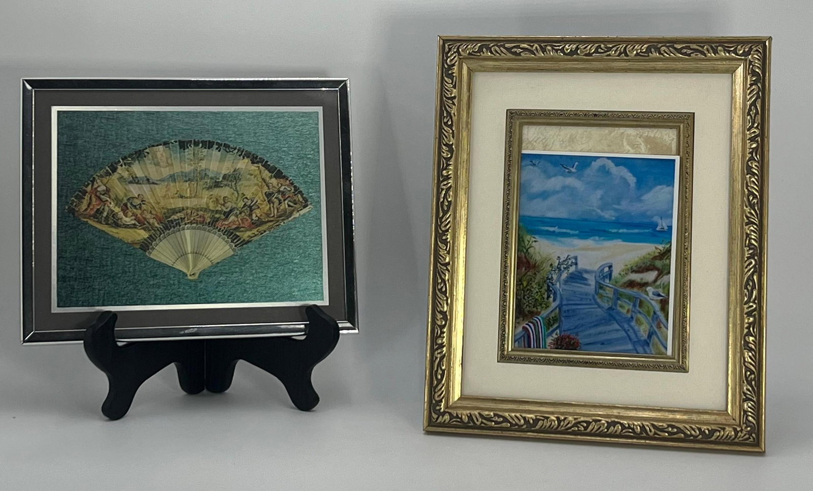Antique Fan and addl. modern frame, INV. 426, 357: Largest frame approx. 11.75 x 9.75 x 0.75 inches