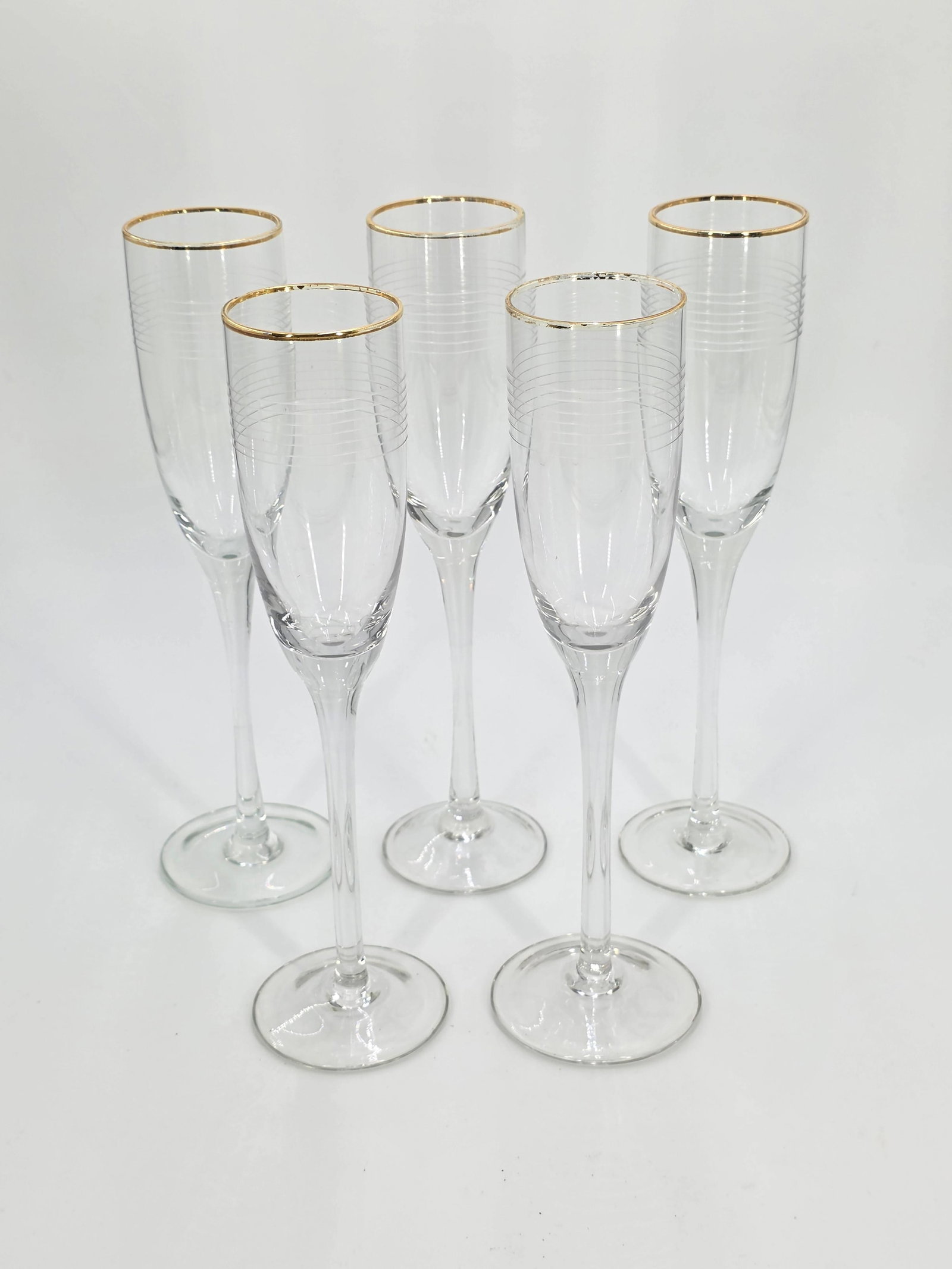 Set of 5 Stem Glasses, INV. 2018: Approx. 10.25 x 2.5 x 2.5 inches