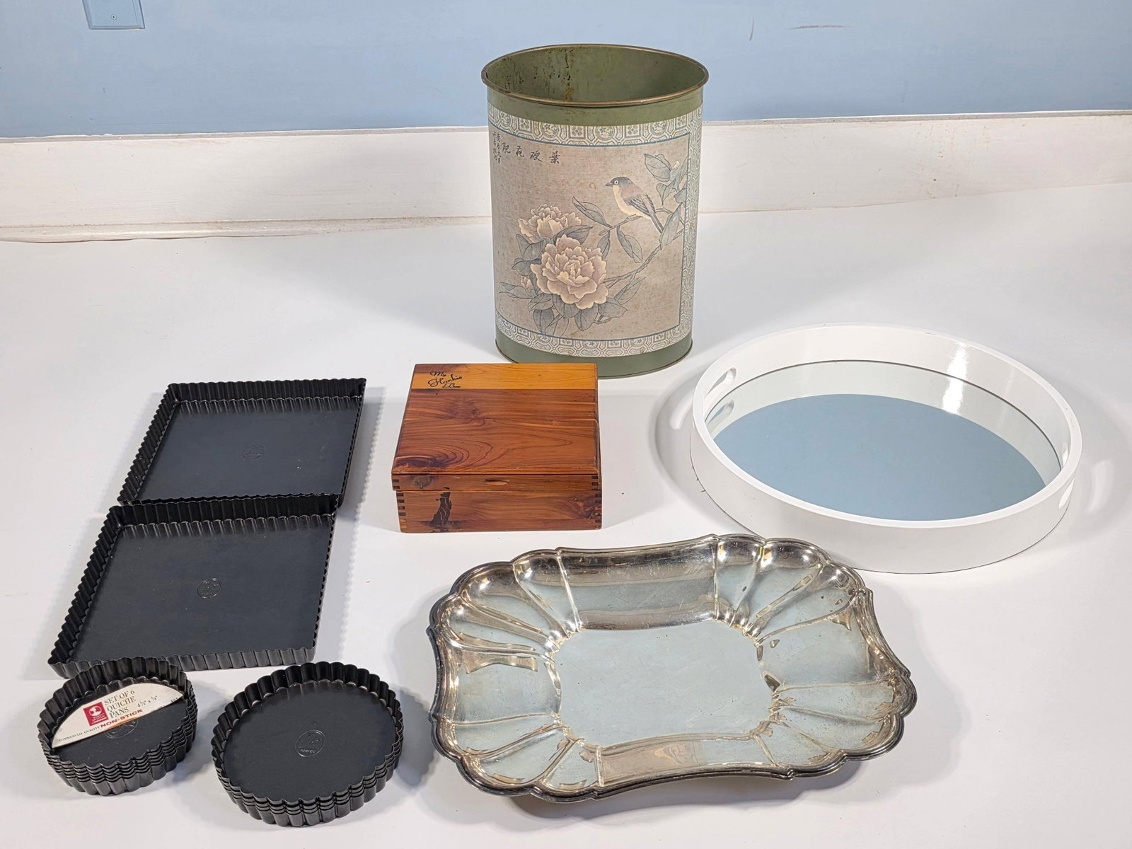 Misc. incl. My Hankie Box, Wastebasket, Baking Trays, Mirror Tray, Silver Plate, and more INV 659 (1 of 10)