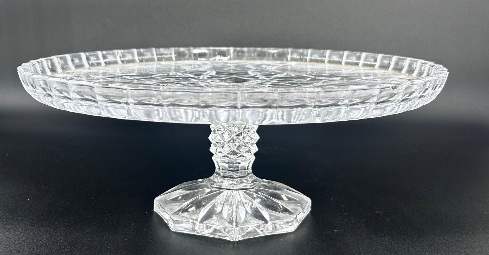 Vintage sunflower design cake stand. inv 545: Approx. 4.5 x 11.5 x 11.5 inches.