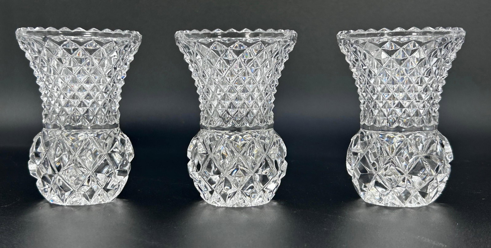 Three Vintage crystal bud vases. inv 550 (1 of 6)