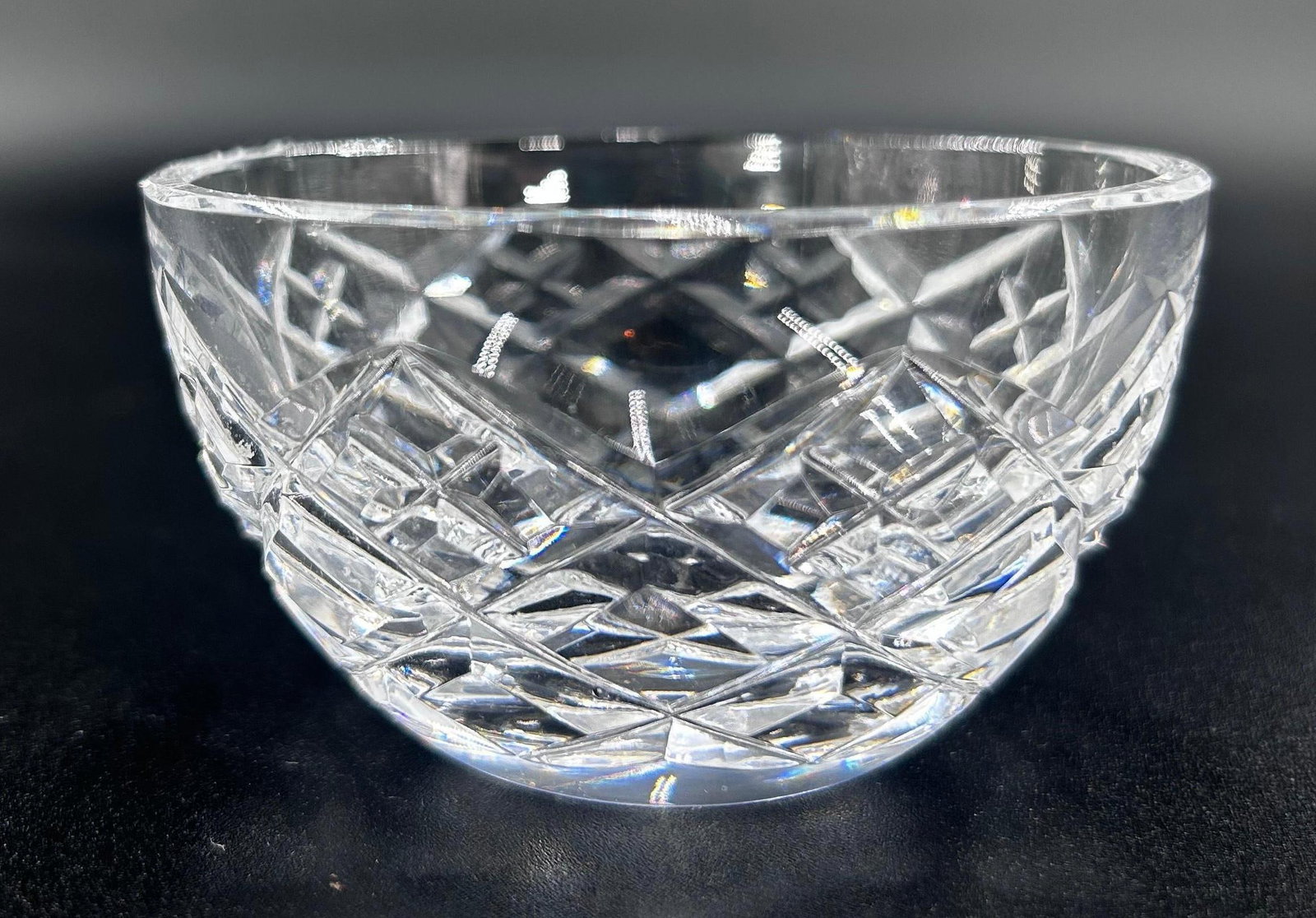 Vintage fingerbowl, likely Waterford. inv 587: Approx. 1.125 x 3.125 x 3.125 inches.
