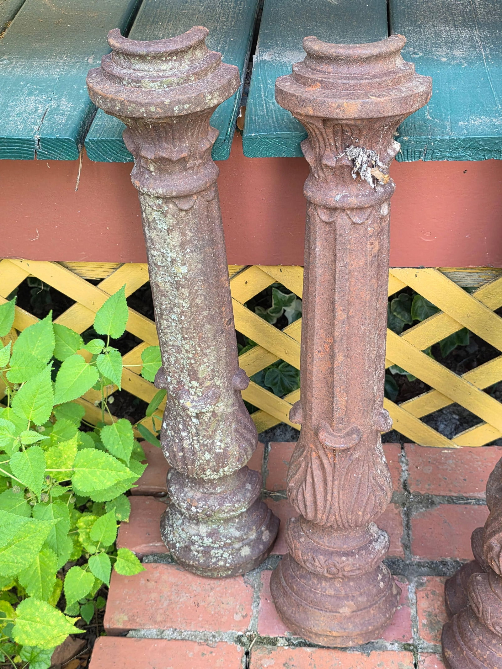 Antique Victorian Newell Post, INV. 2023: Each approx. 27.5 x 6.5 x 3 inches