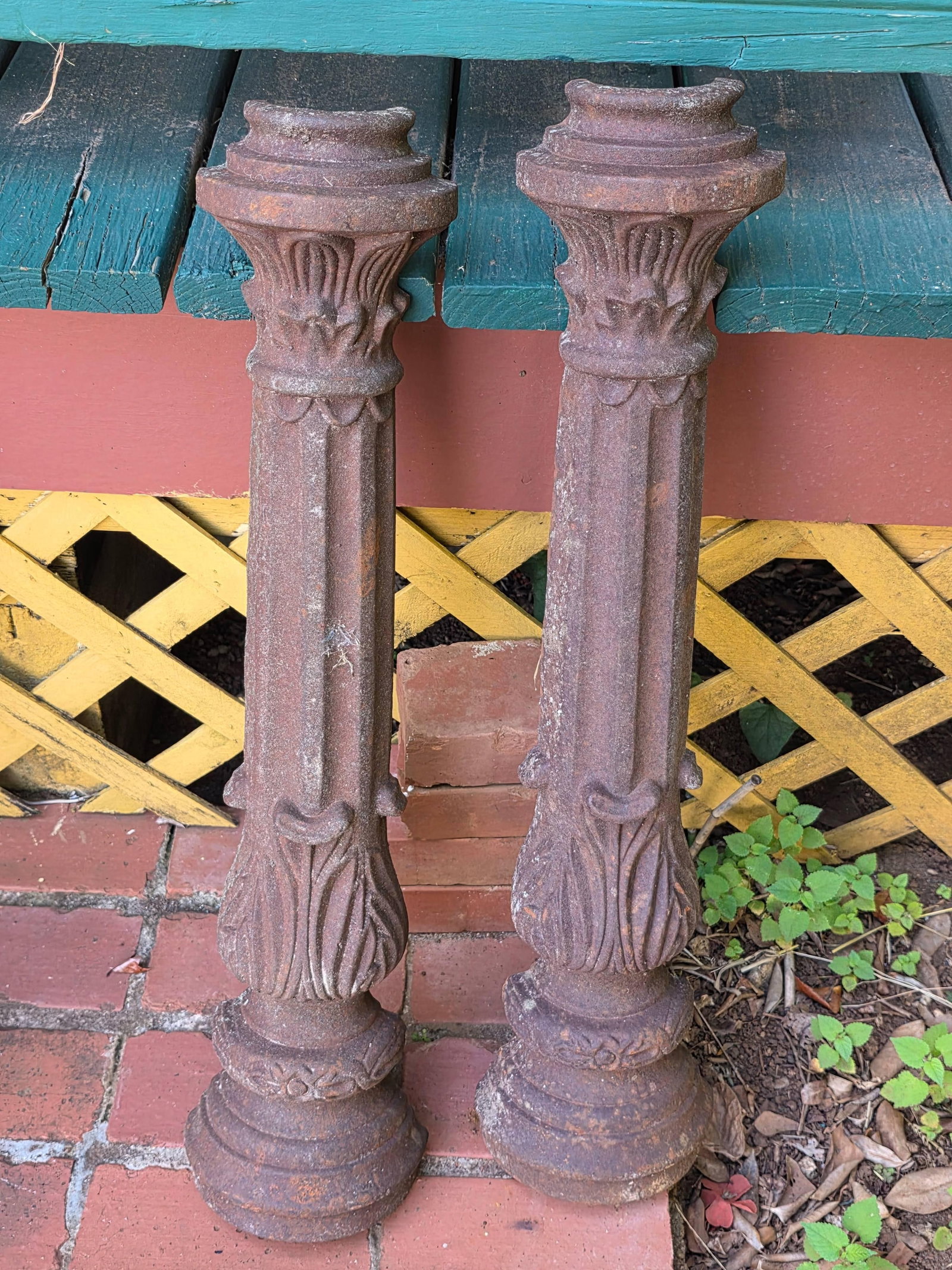 Antique Victorian Newell Post, INV. 2025: Each approx. 27.5 x 6.5 x 3 inches