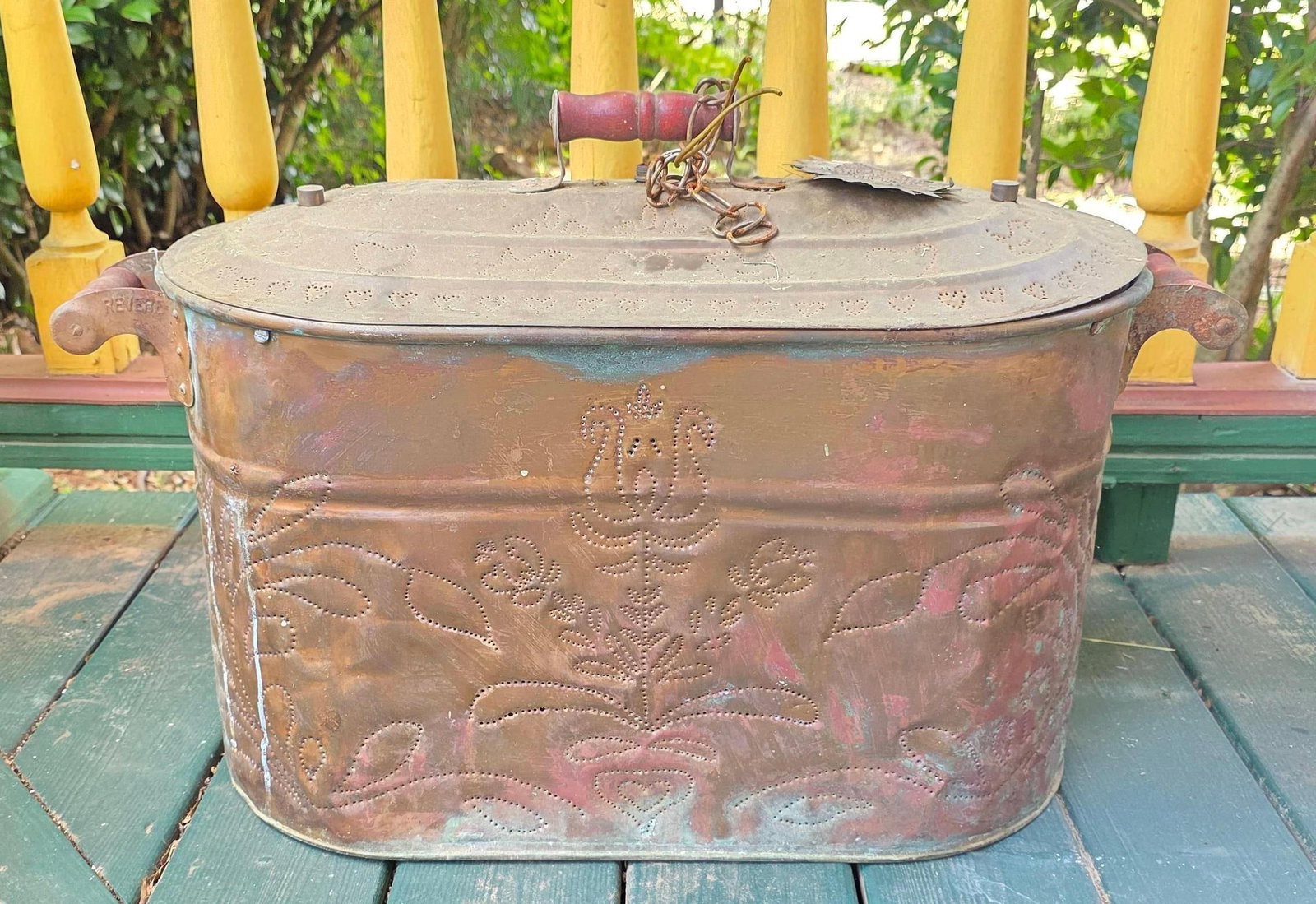 Antique Repurposed Copper Boiler Light Fixture, INV. 675: Approx. 18 x 28 x 13 inches