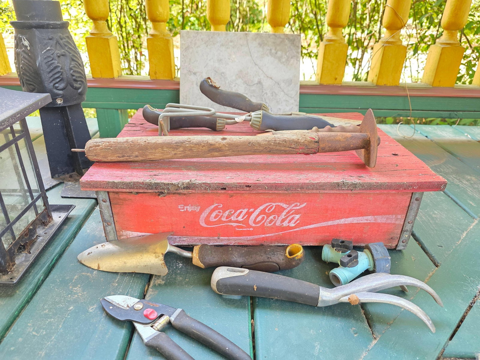 Vintage Coca-Cola Wood Crate,, Marble Tile, and misc. tools, INV. 906: Coca-Cola crate approx. 5.5 x 19.25 x 13.5 inches