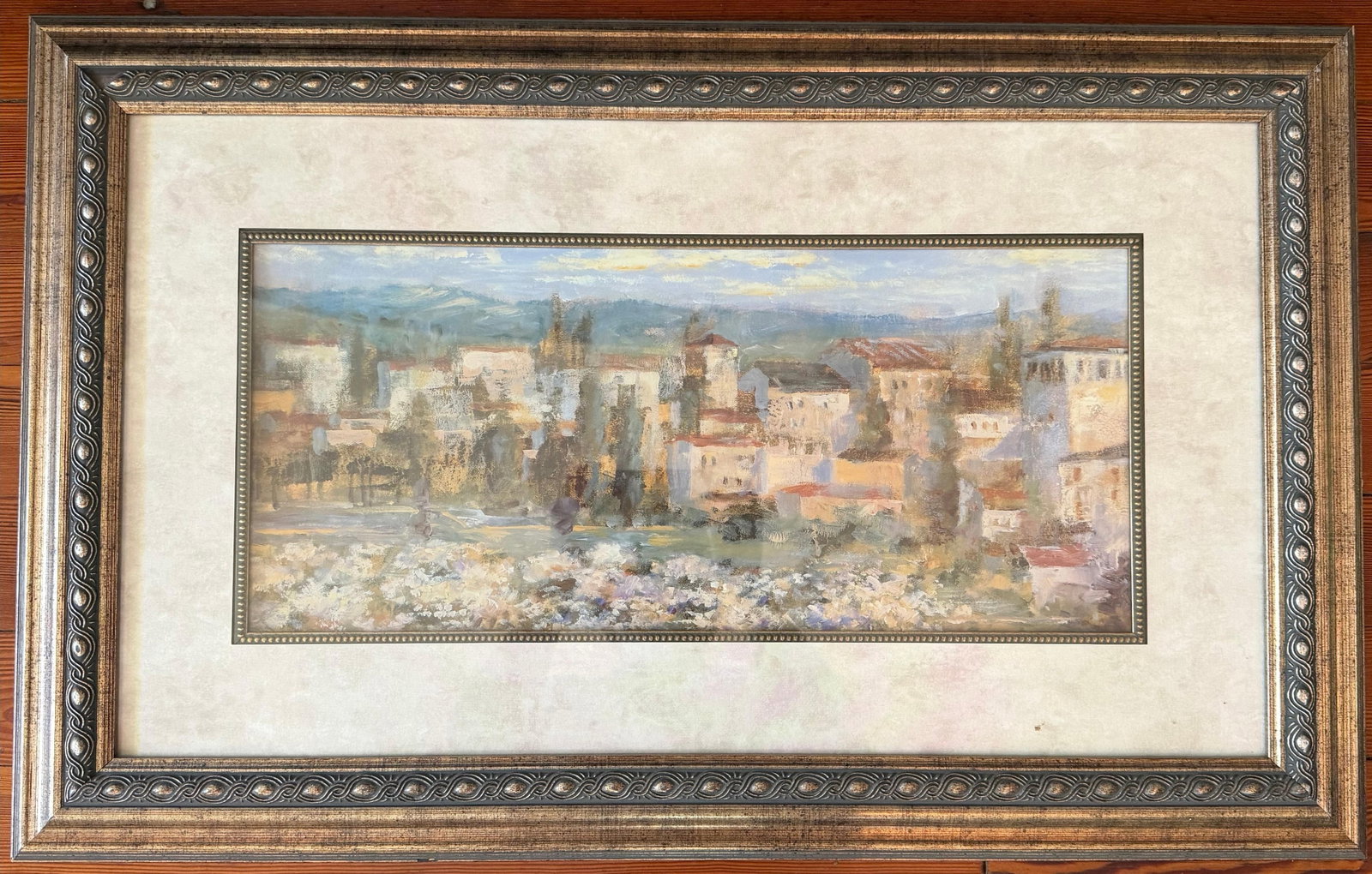Village Scene Print, INV. 379: Frame approx. 20.5 x 32.5 x 1 inches