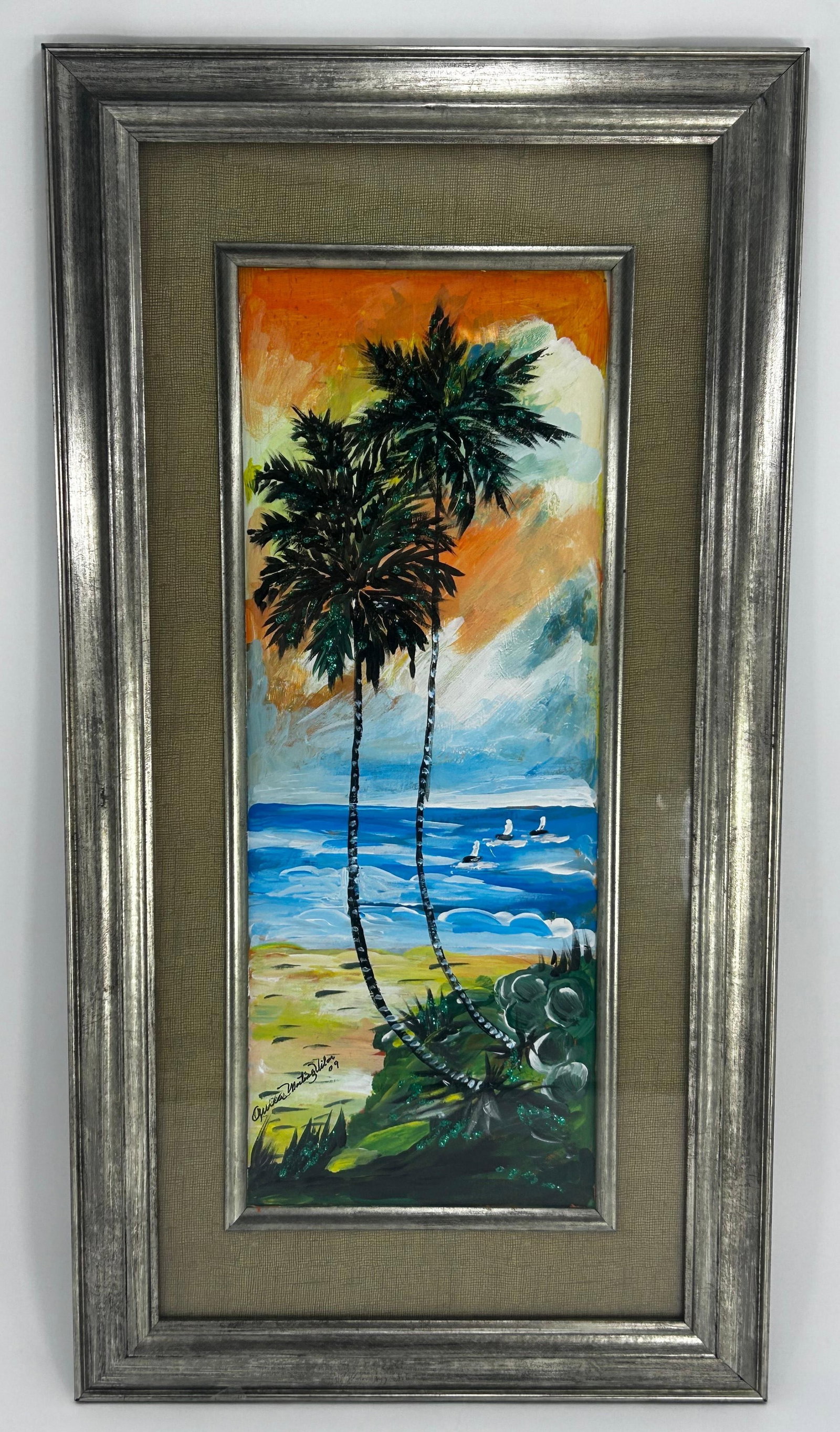Auria Martinez Vilar, Signed Mixed Media. inv 642: Signed and dated to lower left. Signed and dated to verso. Frame approx. 23.75 x 12.5 x 0.75 inches
