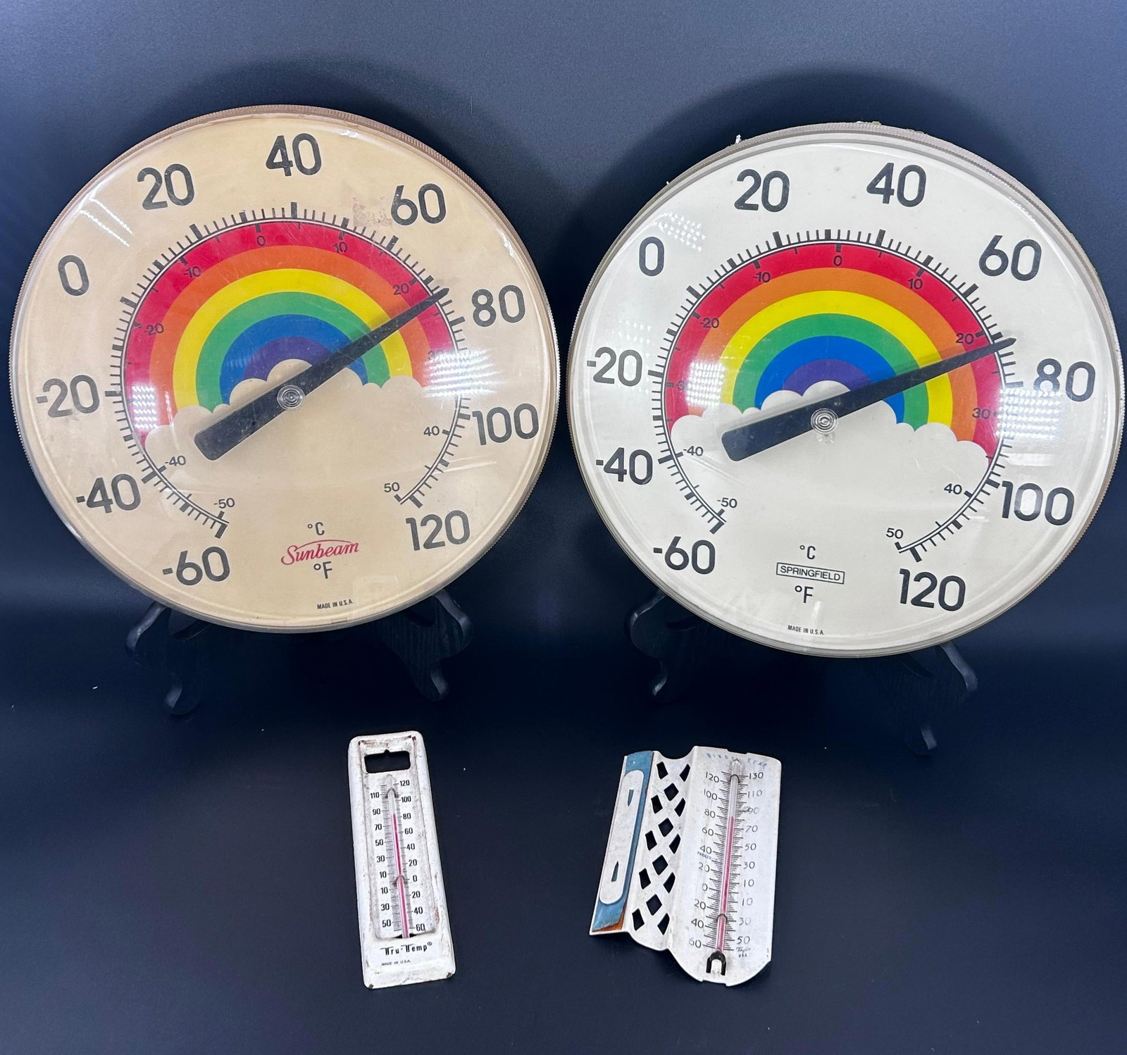 Vintage thermometers. inv 790, 791, 792: Rainbow approx. 12 x 12 x 2 inches