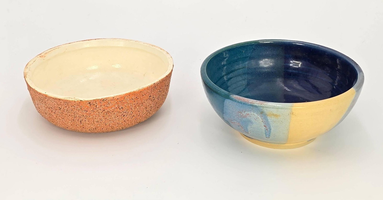 Folk Art Pottery, one signed. inv 432, 440: 1.75 x 5 x 5 inches
