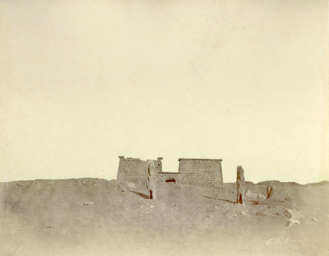 John Beasley Greene: Ouadi Eseboua: Temple, Egypt: 1854/1855, salt print from paper negative on original mount, signed in the negative at lower right and negative number at lower left, Image size: 9.125˝x11.75˝; Sheet Size: 9.125˝x11.75