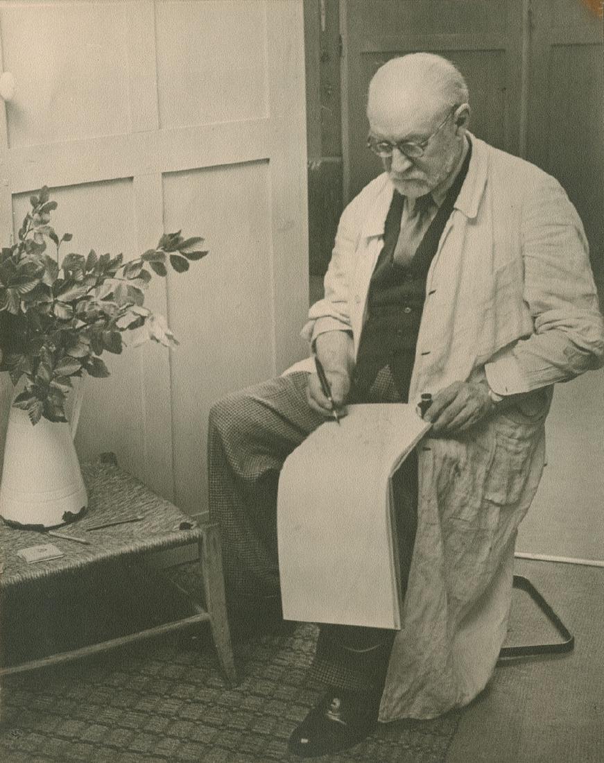 Brassaï: Artist Henri Matisse at His Studio, Villa: 1939/1944, silver print, Brassai and Matisse in pencil on verso in unknown hand, Image size: 11.25"x9.0625"; Sheet Size: From the scarce "Hommage, Dessins de Matisse. Matisse vu par Rouveyre, Poems de