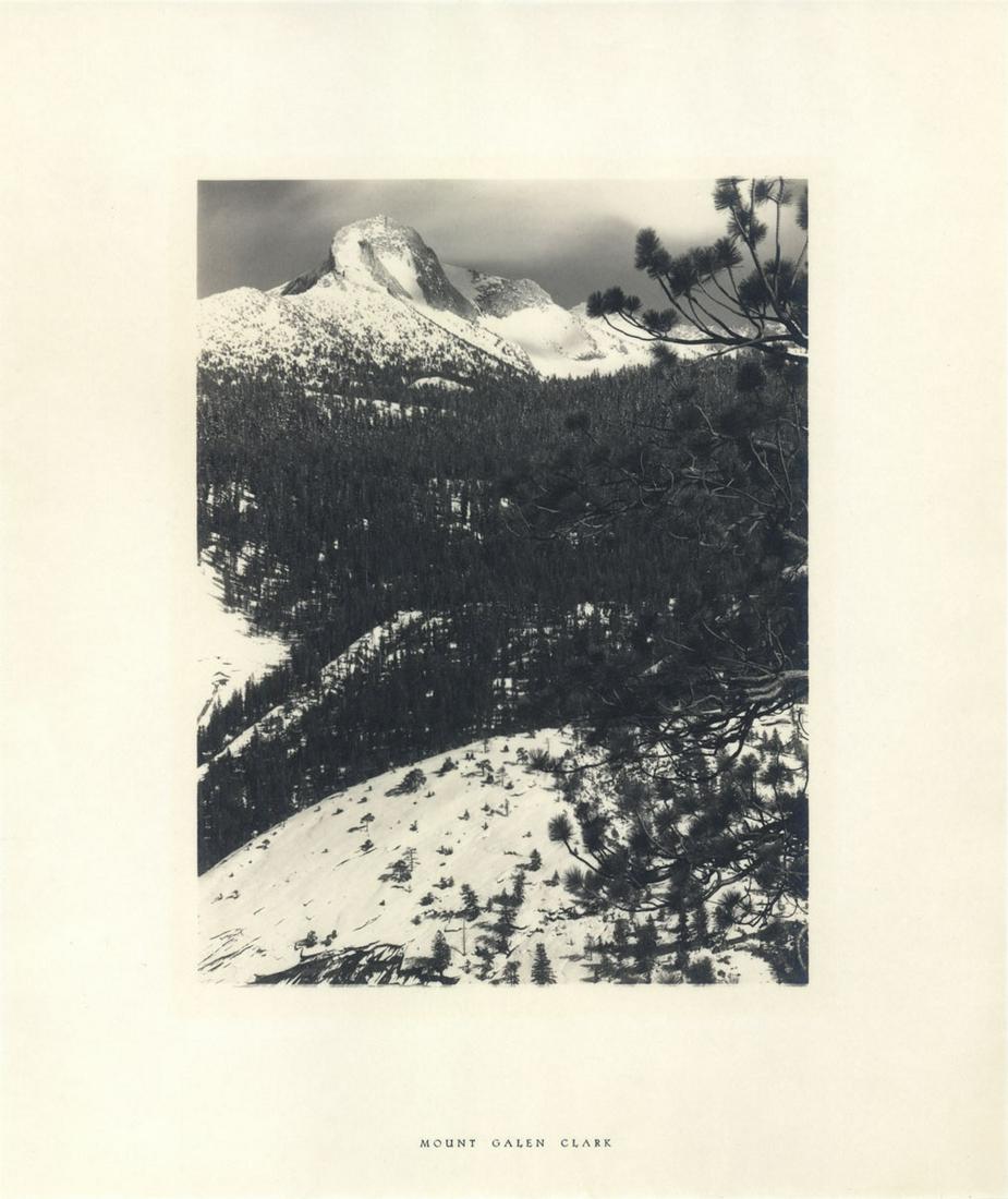 Ansel Adams: Mount Galen Clark: Ansel Adams: Mount Galen Clark, 1927, Parmelian print, unsigned, Image size: 5.75"x7.75"; Sheet Size: 10"x12".