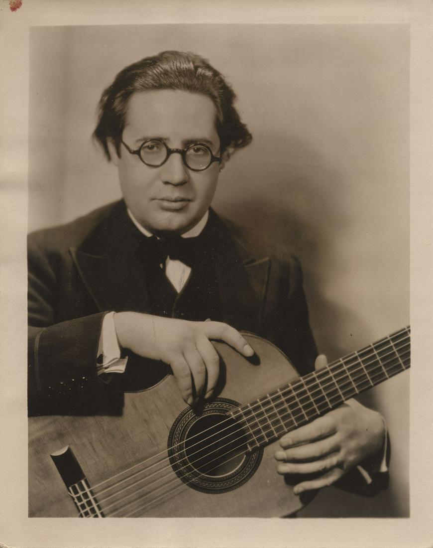 Nickolas Muray: Andrés Segovia with a Guitar: Nickolas Muray: Andrés Segovia with a Guitar, 1928, vintage silver print, Segovia stamp verso, Image size: 9"x7"; Sheet Size: 10"x8". Reproduced in "The Revealing Eye," page 256.