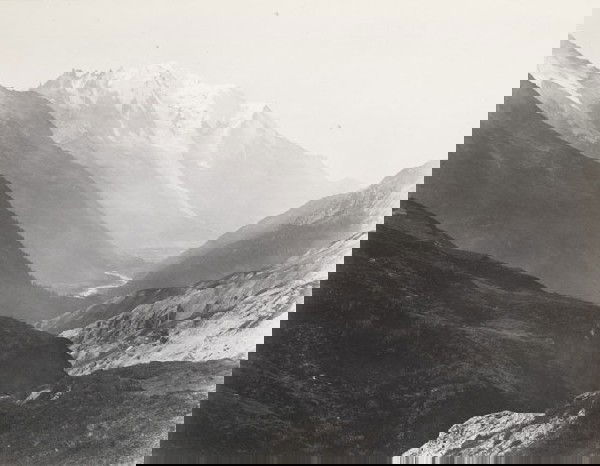 Charles Soulier: Vallee de Chamonix, Vue Prise du Col de Balme, 1860s, albumen print from wet plate negative, on original printed mount, with title, photographer, publisher's (Antonin) information printed on the recto
