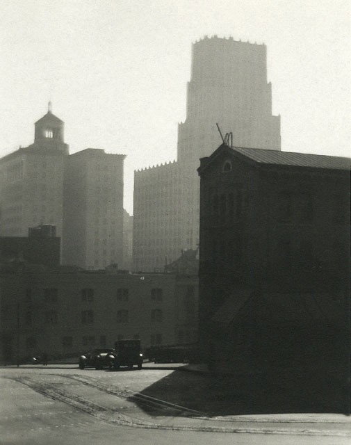 William Dassonville: Building Forms, c. 1925, silver print on Charcoal Black, Negative number 330 written in black ink on mount under l.r. corner of photograph, 4.5"x3.5".