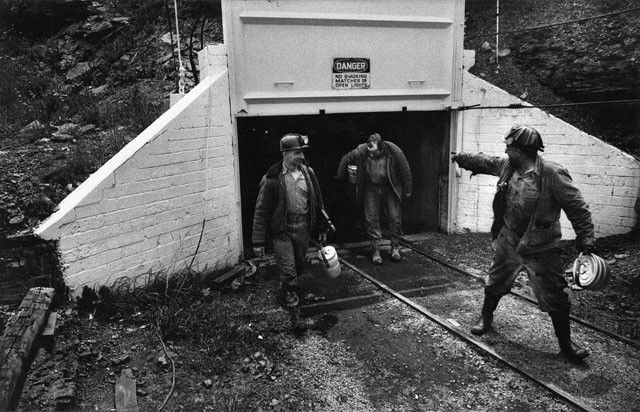 W. Eugene Smith: Men Coming Out of Coal Mine, Pittsburgh, 1955-56, silver print, ca. 1950s, Photograph by W. Eugene Smith stamp on print verso, 8.5"x13.375".