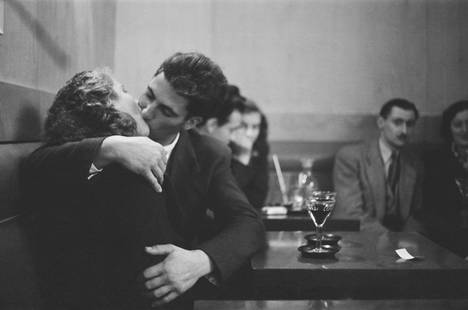 Ruth Orkin: Couple Kissing in French Cafe, Paris: Ruth Orkin: Couple Kissing in French Cafe, Paris, 1951/later, posthumous silver print, signed by Marey Engel, the daughter of Riuth Orkin and Director of the Ruth Orkin Photo Archive, Image size: 11"