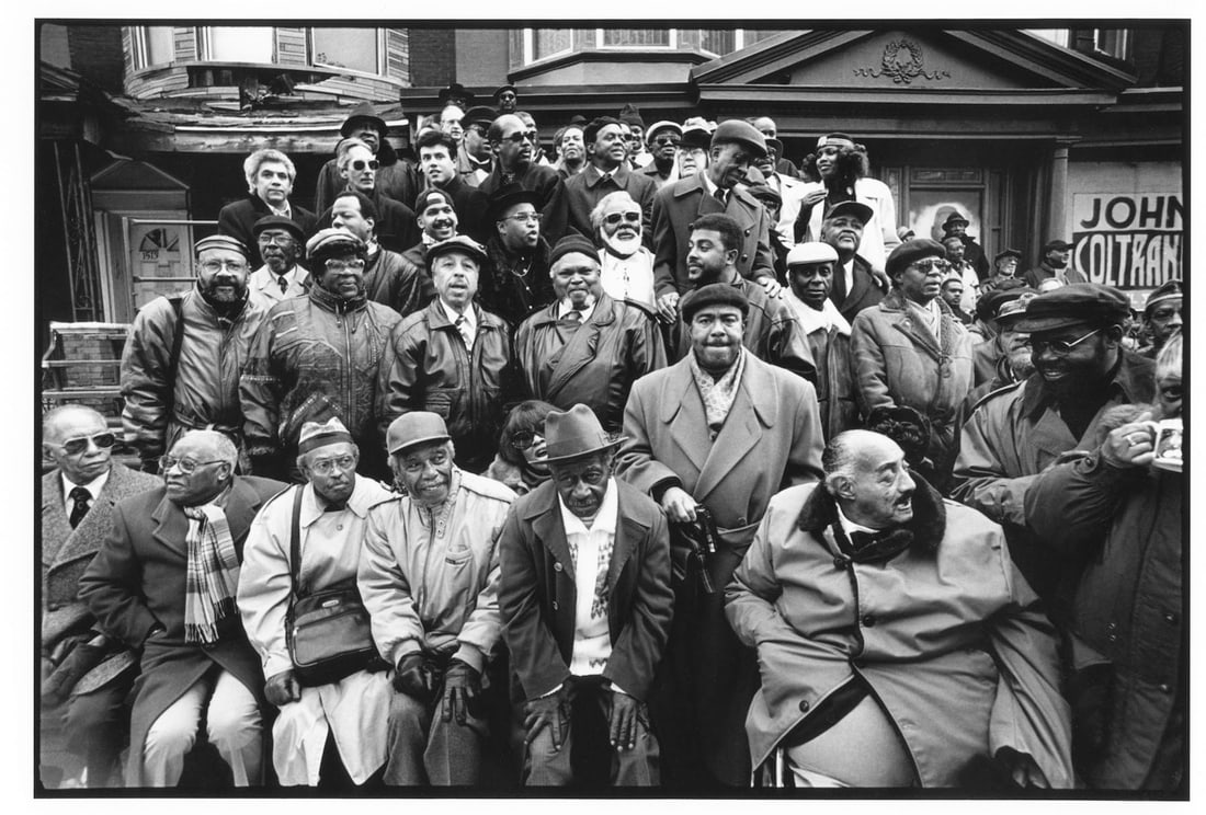 Harvey Finkle: John Coltrane Festival:ÊMusicians Gather at His Home for Group Photo: Harvey Finkle: John Coltrane Festival:ÊMusicians Gather at His Home for Group Photo, 1995/later, archival pigment print, Image size: 11" x 17"; Sheet Size: 13"x 19".