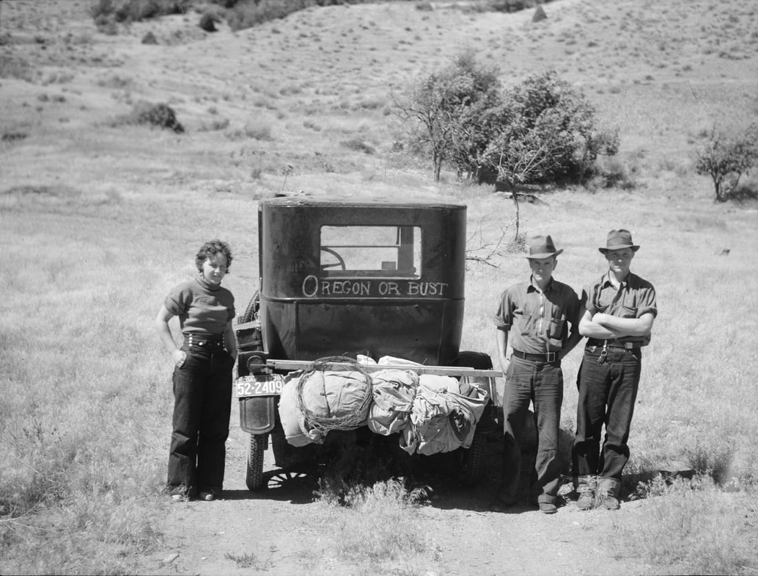Arthur Rothstein: Oregon or Bust, Leaving South Dakota for a New Start in the Pacific Northwest: Arthur Rothstein: Oregon or Bust, Leaving South Dakota for a New Start in the Pacific Northwest, 1936/later, silver print, titled and dated in pencil with "Arthur Rothstein Photograph from the collect