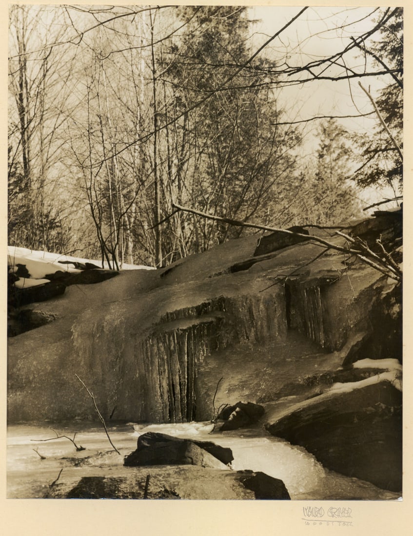 Konrad Cramer: Untitled (frozen stream): Konrad Cramer: Untitled (frozen stream), 1930s-40s, toned silver print, signed on mat recto, Image size: 9.625"x7.625"; Sheet Size: on mount 16.625"x13.25".