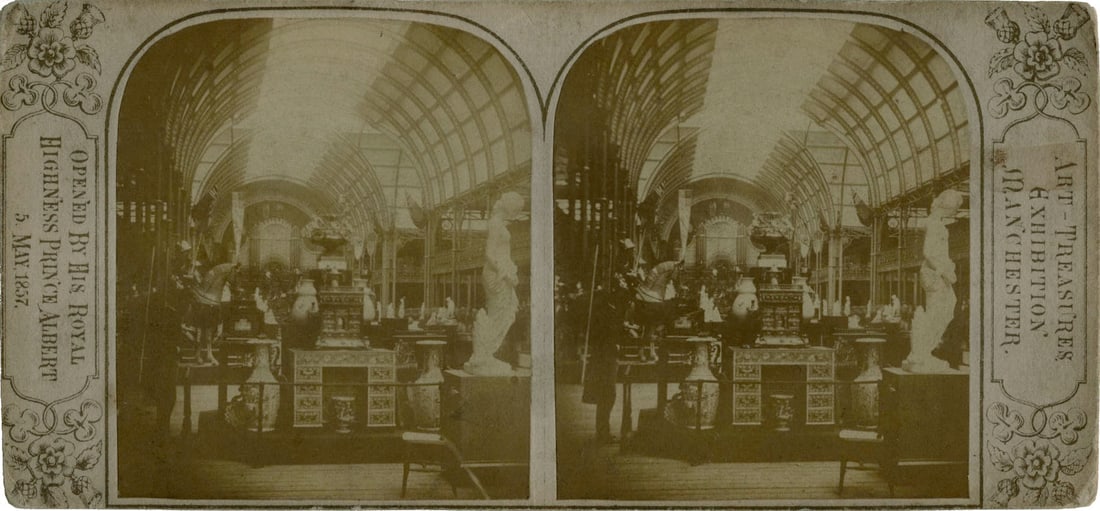 P. H. Delamotte: Art Treasures Exhibition, Manchester: P. H. Delamotte: Art Treasures Exhibition, Manchester, 1857, albumen prints, stamped verso: Estate of Peter C. Bunnell, Image size: stereograph; Sheet Size: 3.125" x 6.875". Courtesy of the Estate of 