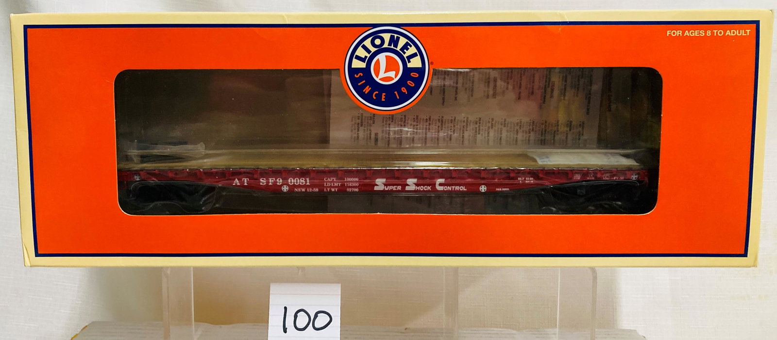 Lionel 17574 Santa Fe PS-4 Flatcar with Original Box: Lionel 17574 Santa Fe PS-4 Flatcar with Original Box, C10