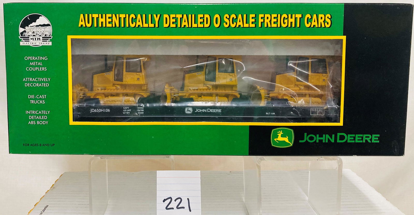 MTH 20-98508 John Deere Flatcar w/ 3 650H Bull Dozers & Original Box (1 of 2)