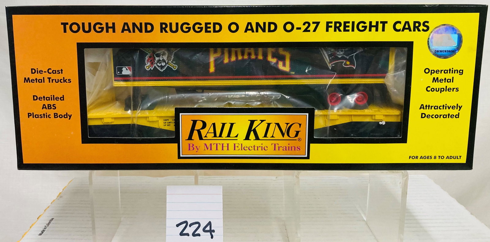 MTH 30-76216 Pittsburgh Pirates Flatcar w/ Trailer and OB: MTH 30-76216 Pittsburgh Pirates Flatcar w/ Trailer and OB, C10