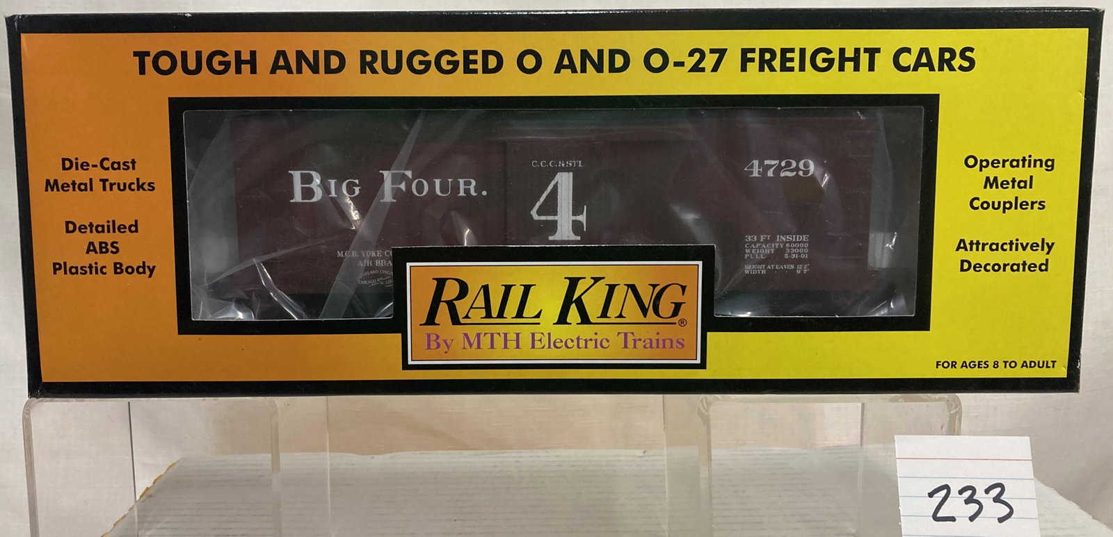 MTH 30-74135 Bg Four 34' Box Car - 19th Century with Original Box: MTH 30-74135 Bg Four 34' Box Car - 19th Century with Original Box, C10