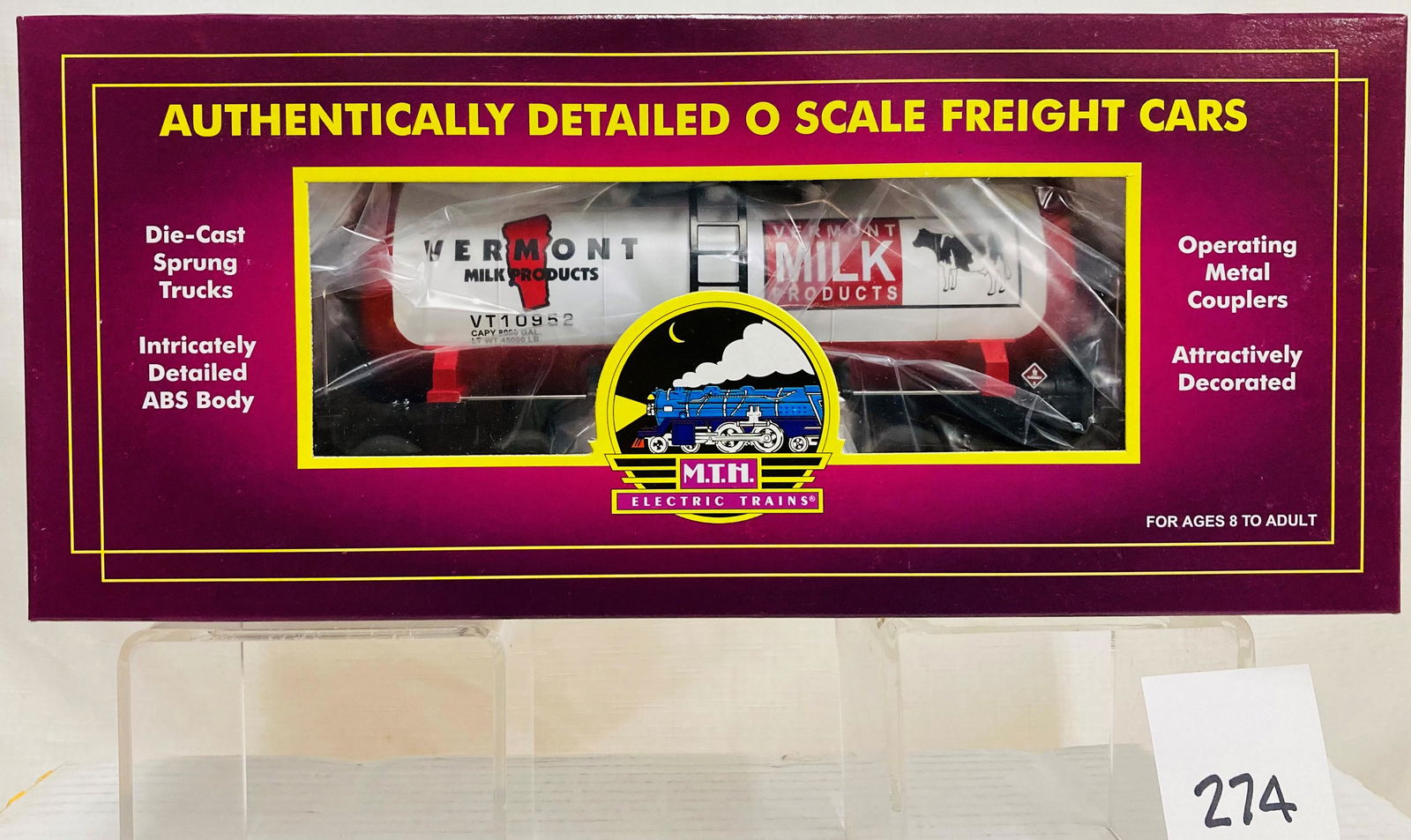 MTH 20-96067 Vermont Milk Products 8000 Gallon Tank Car w/ OB (1 of 2)