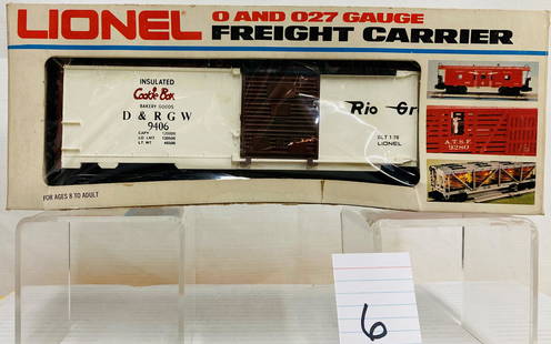 Lionel 9406 D&RGW Cookie Boxcar with Original Box: Lionel 9406 D&RGW Cookie Boxcar with Original Box, C9. Box has some waviness