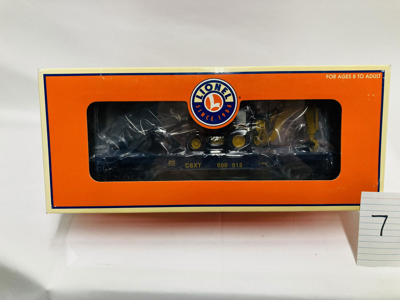 Lionel 29442 CSX Flatcar w/ Backhoe & OB: Lionel 29442 CSX Flatcar w/ Backhoe & OB, C10