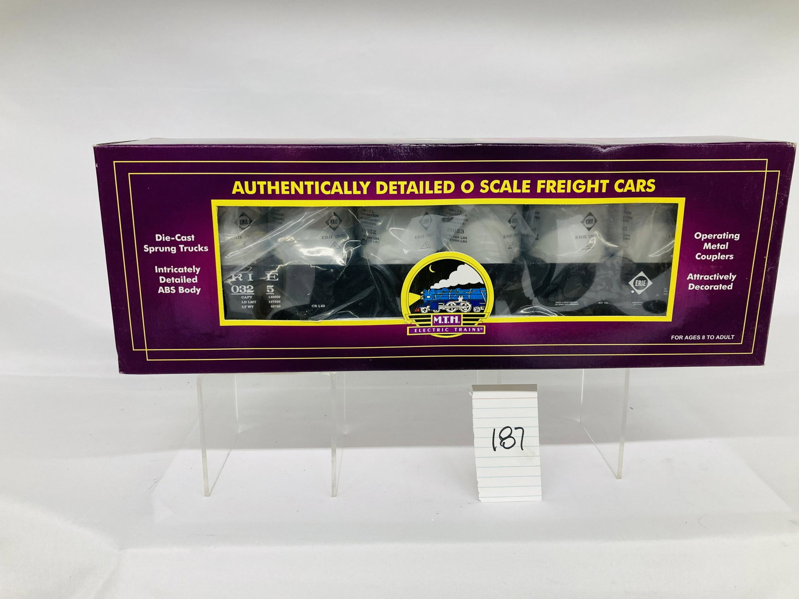 MTH 20-98049 Erie Godola w/ 5 LCL Containers w/ OB: MTH 20-98049 Erie Godola w/ 5 LCL Containers w/ OB, C10