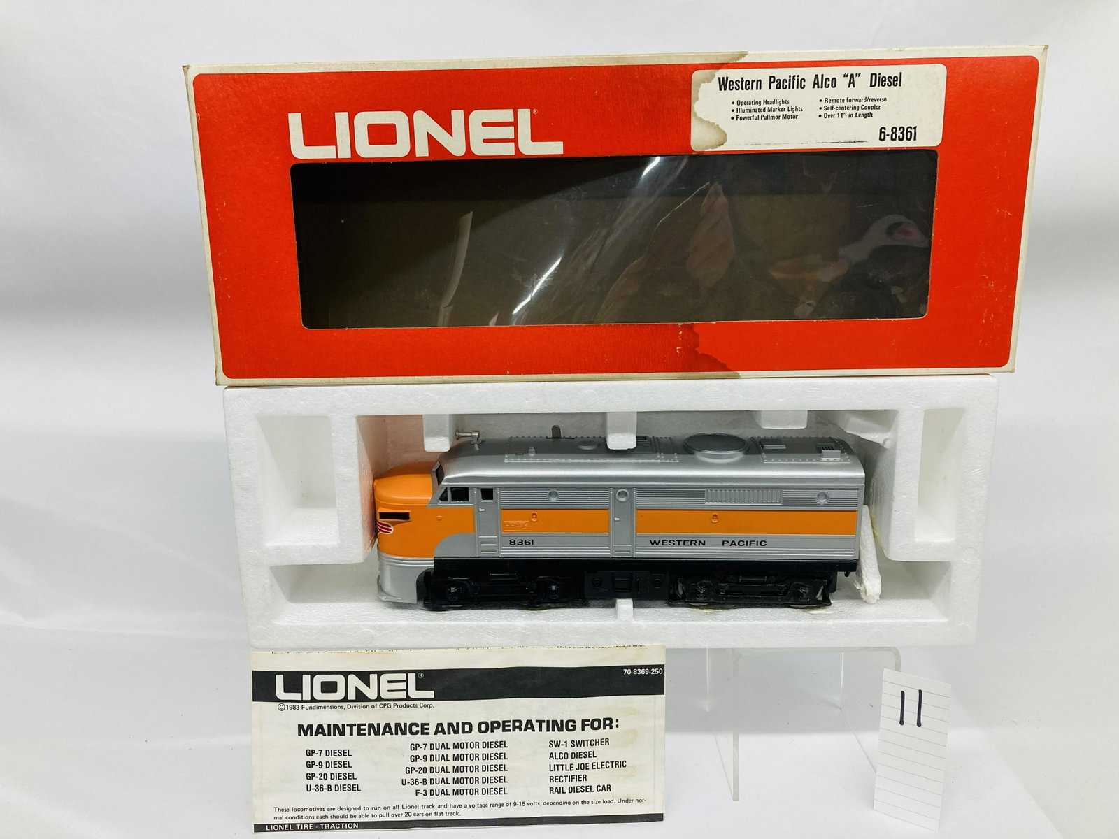 Lionel 8361 Western Pacific Alco Powered "A" Unit Locomotive w/ OB: Lionel 8361 Western Pacific Alco Powered "A" Unit Locomotive w/ OB, C9