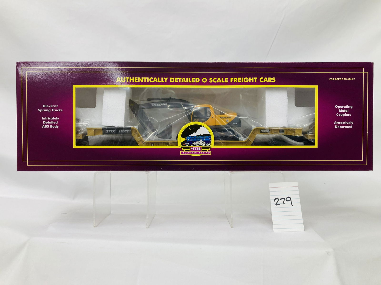 MTH 20-98501 TTUX 75' Depressed Flat Car w/ Volvo Crawler Excavator w/ OB (1 of 2)