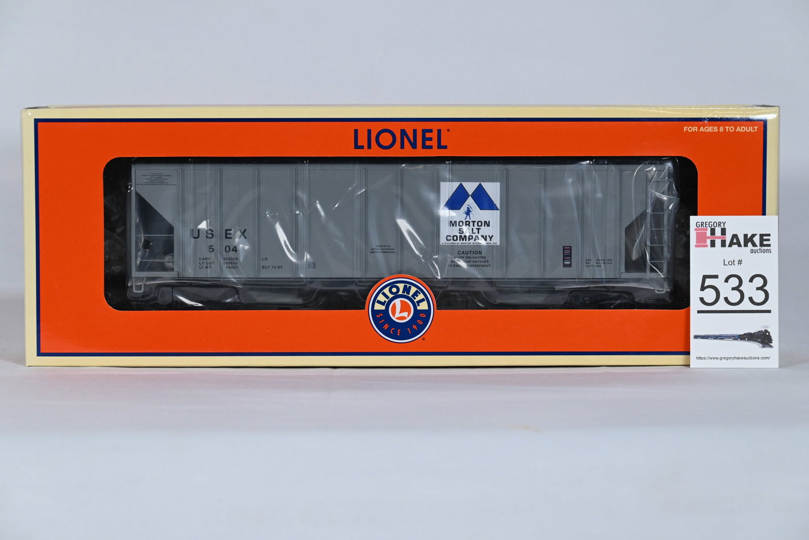 Lionel (LTI) - 6-27101: Morton Salt - PS-2CD 4427 Hopper, Car No. 504: Lionel (LTI) - 6-27101: Morton Salt - PS-2CD 4427 Hopper, Car No. 504, w/OB / Condition: C10