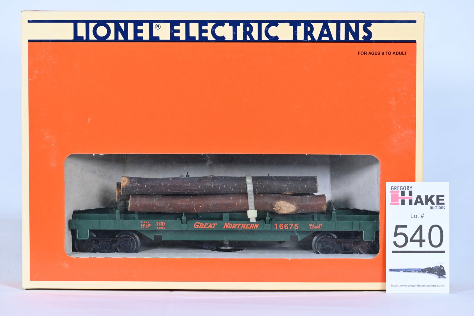 Lionel (LTI) - 6-16675: Great Northern - Log Dump Car: Lionel (LTI) - 6-16675: Great Northern - Log Dump Car, w/OB / Condition: C10