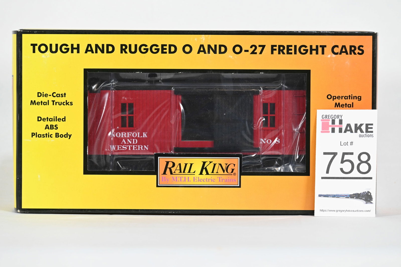 MTH (RailKing) - 30-77182: Norfolk & Western - Woodsided Caboose (19th Century) - w/OB: MTH (RailKing) - 30-77182: Norfolk & Western - Woodsided Caboose (19th Century) - Norfolk & Western Car No 8, w/OB / Condition: C10