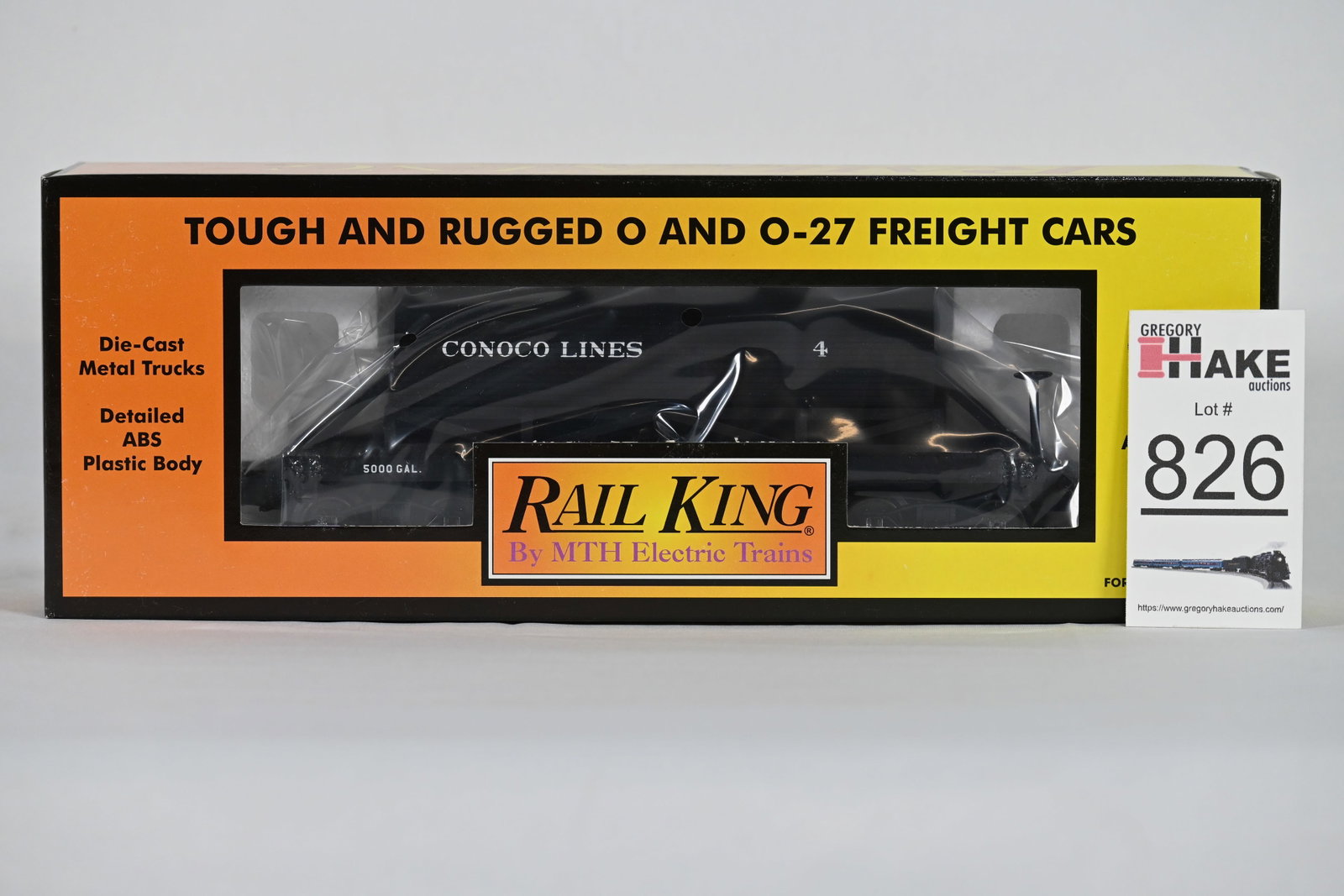 MTH (RailKing) - 30-73162: Conoco Lines - Wooden Tank Car - 19th Century - w/OB: MTH (RailKing) - 30-73162: Conoco Lines - Wooden Tank Car - 19th Century - w/OB / Condition: C10
