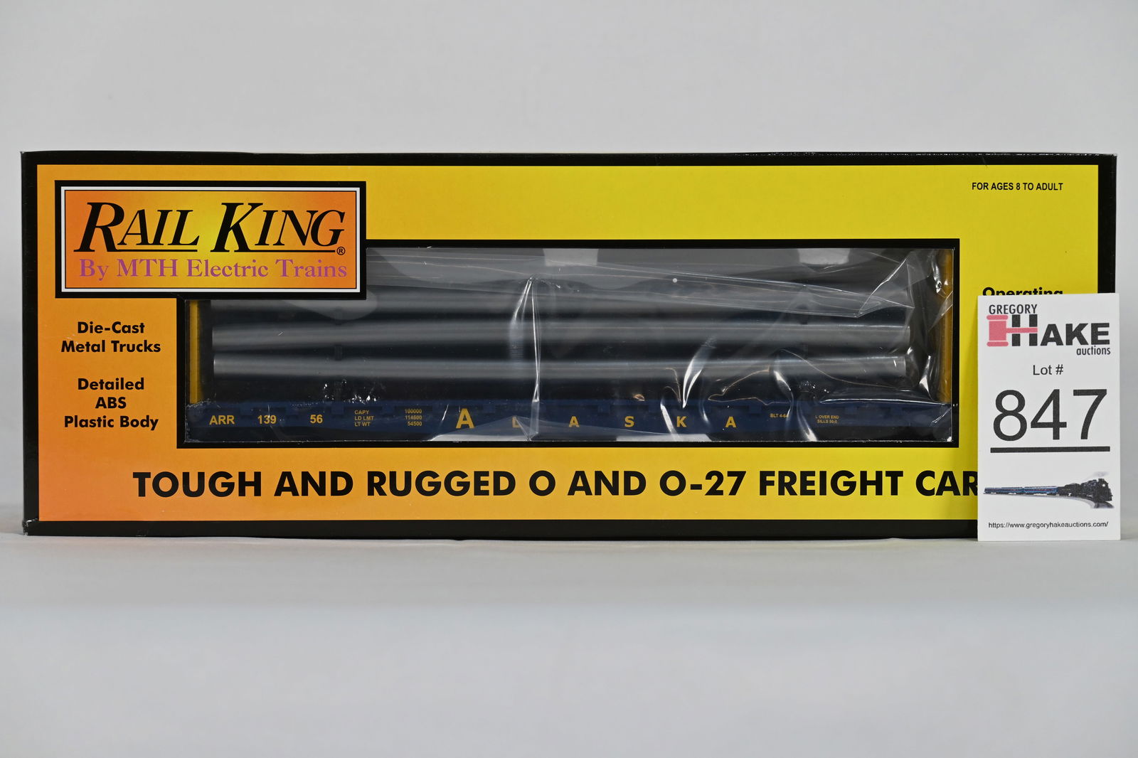 MTH (RailKing) - 30-76088: Alaska - Flat Car - w/Bulkheads & Pipe Load - w/OB (1 of 2)