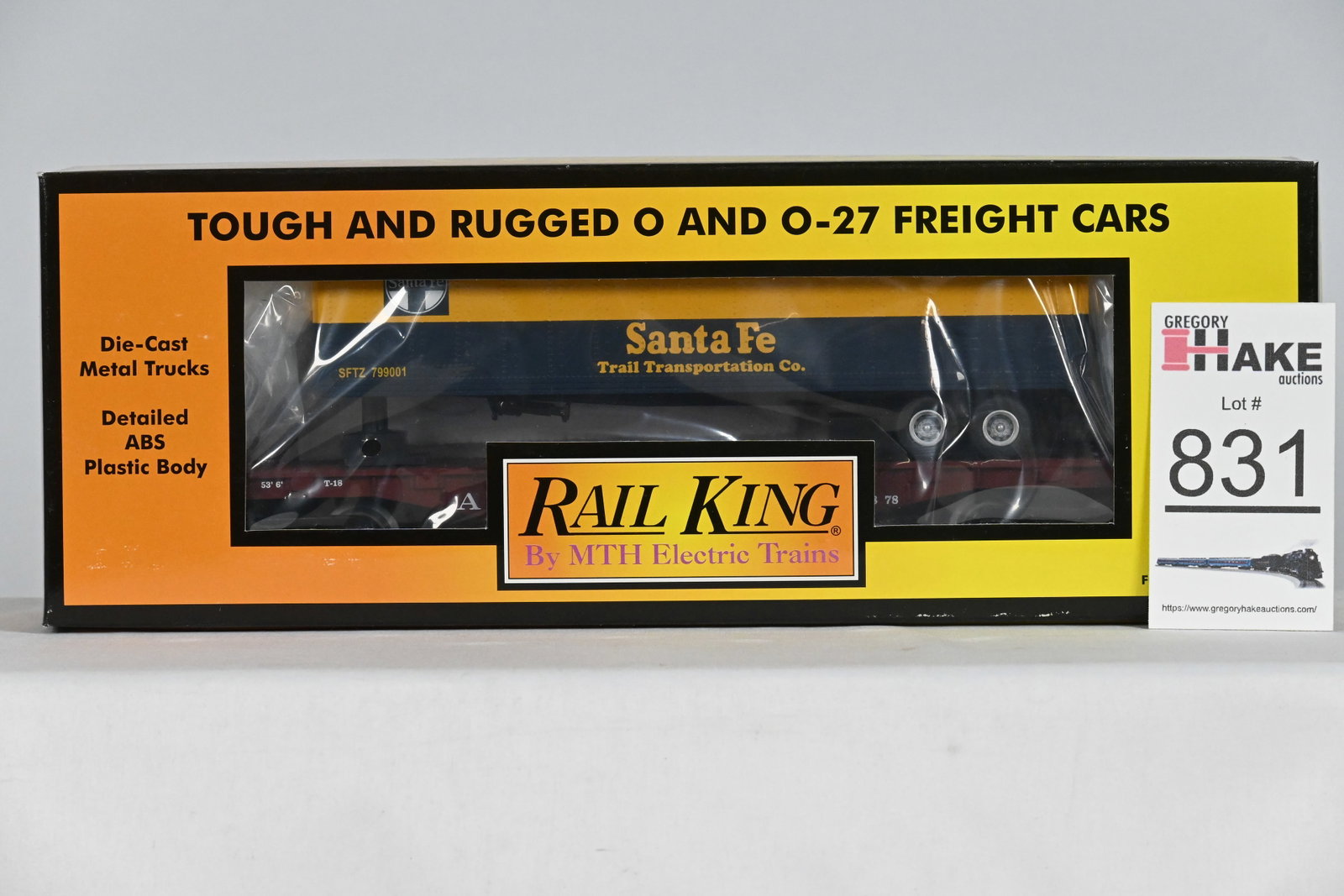 MTH (RailKing) - 30-7679: Santa Fe - Flat Car - ATSF w/40' Trailer, w/OB: MTH (RailKing) - 30-7679: Santa Fe - Flat Car - ATSF w/40' Trailer, w/OB - C10
