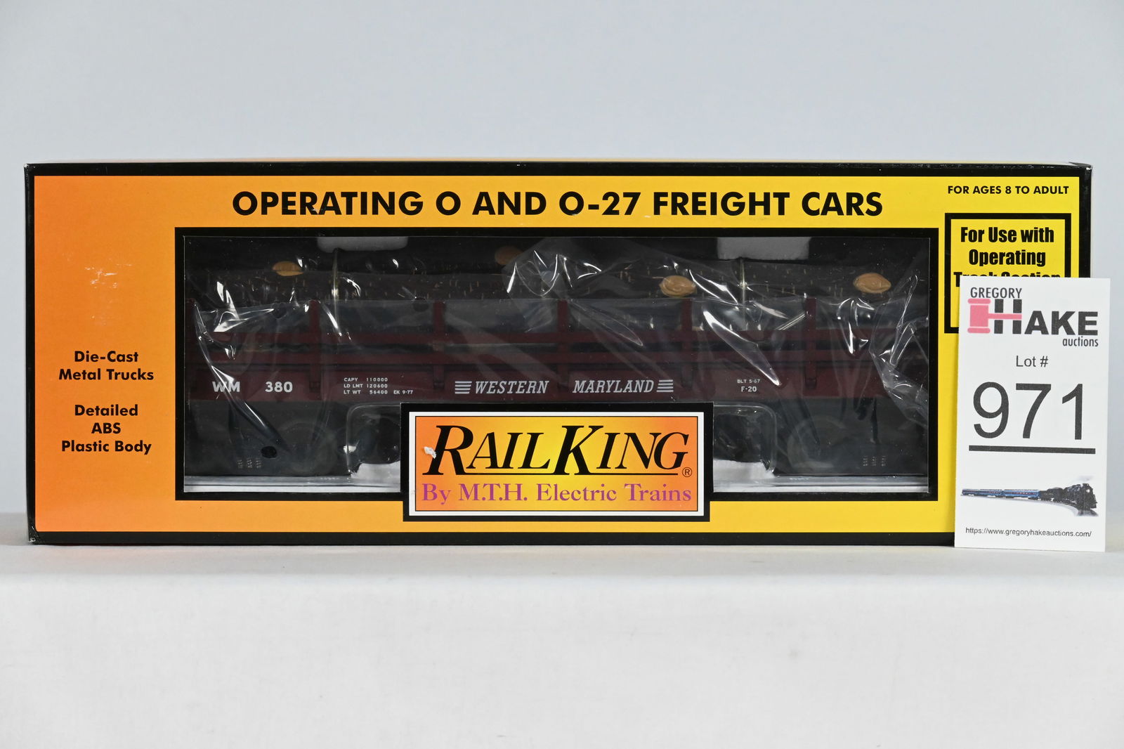 MTH (RailKing) - 30-7648: Western Maryland - Flat Car w/Operating Logs - WM, w/OB (1 of 2)