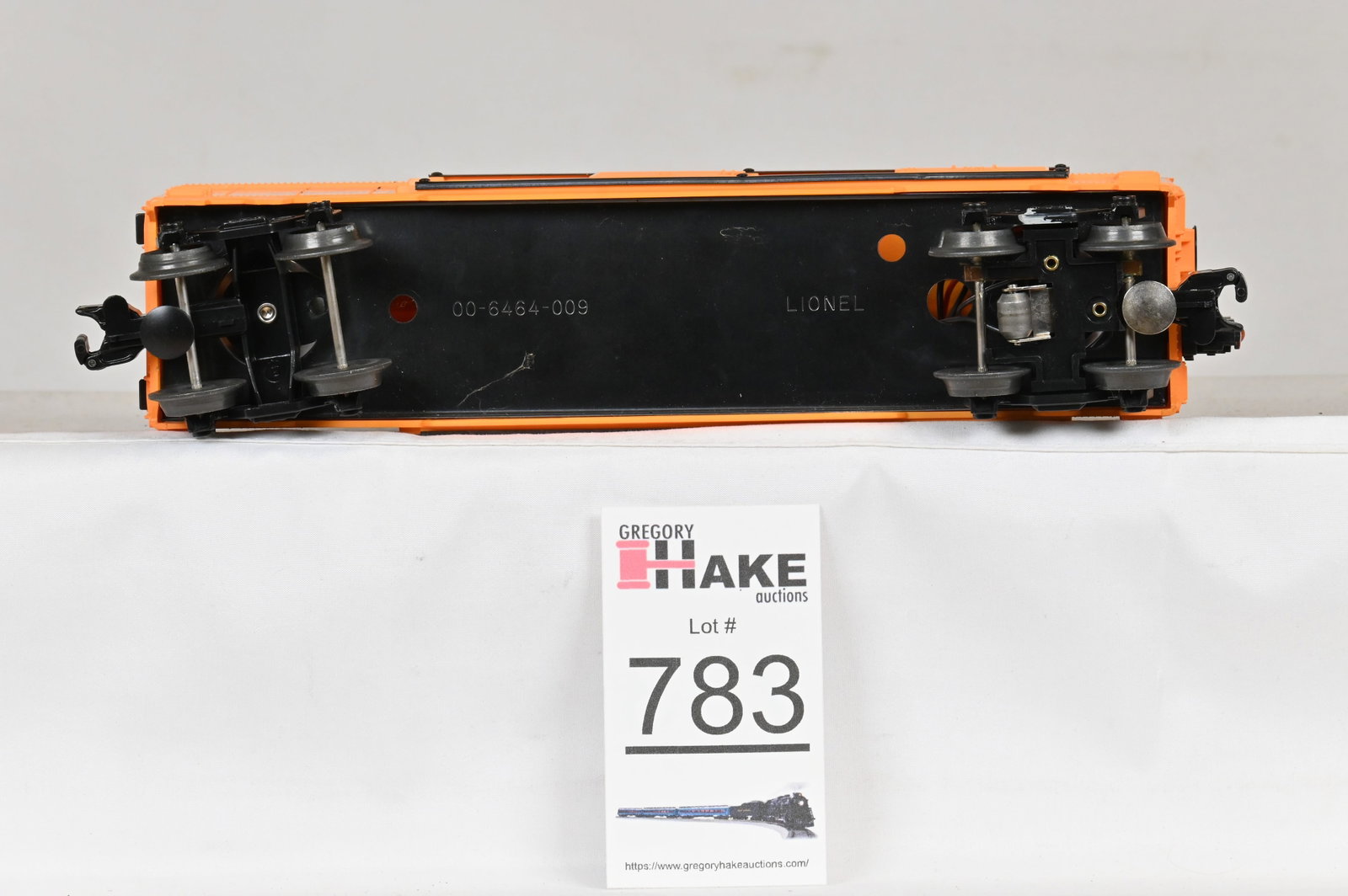 Lionel MKT Double-Door Boxcar: Lionel MKT 16623 The Katy boxcar with bold black lettering, orange sides and brown roof, C8