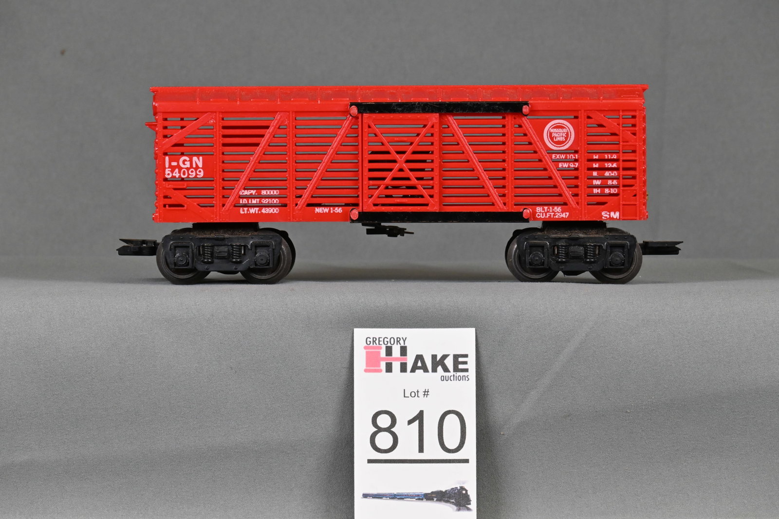 Marx Operating Cattle Car: Marx bright red operating cattle car, C7