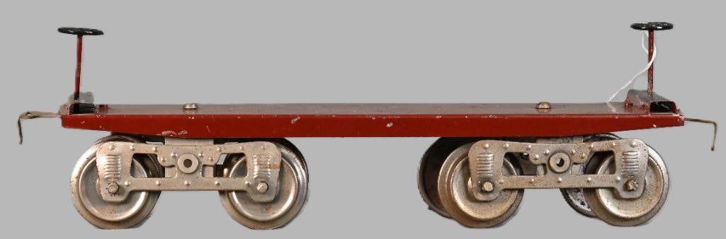 Lionel Prewar Standard Gauge Early Maroon #11 Flatcar: Lionel Prewar Standard Gauge Early Maroon #11 Flatcar, C7.