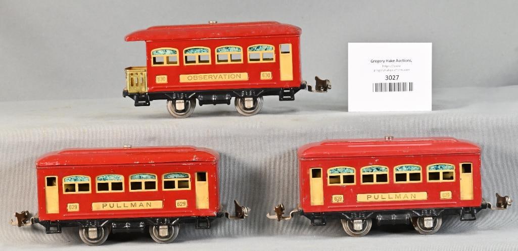Lionel Prewar O Gauge Red 529, 529 & 530 Passenger Cars: Lionel Prewar O Gauge Red 529, 529 & 530 Passenger Cars, C6/7
